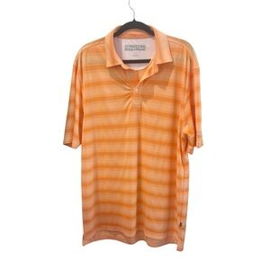 Straight Down Orange Striped Golf Polo‎ Shirt Size Lary